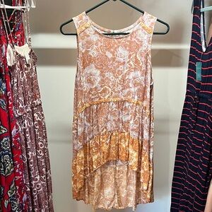Floral Tiered Sleeveless Tunic – Peach & Mustard